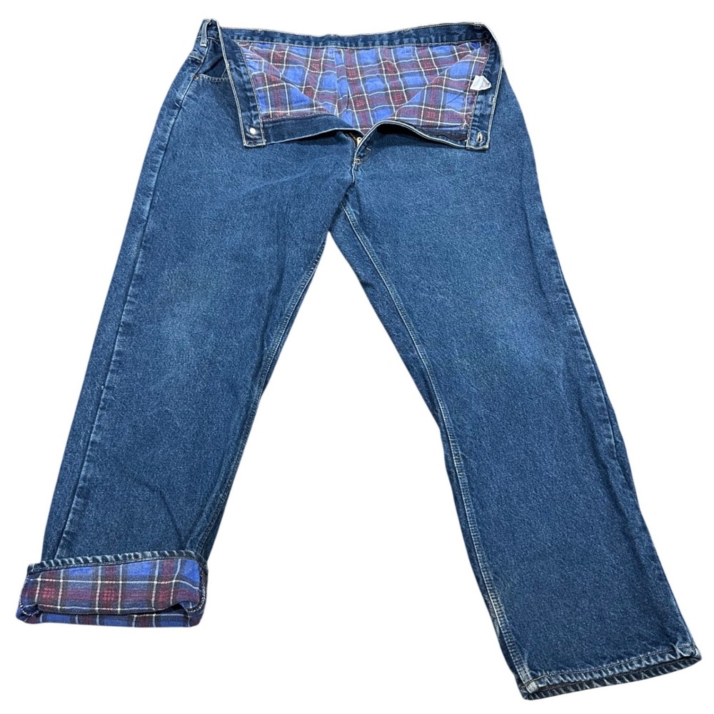 OshKosh Bgosh Mens Flannel Lined Blue Jeans Plaid Lining‎ 44x32 Straight Denim